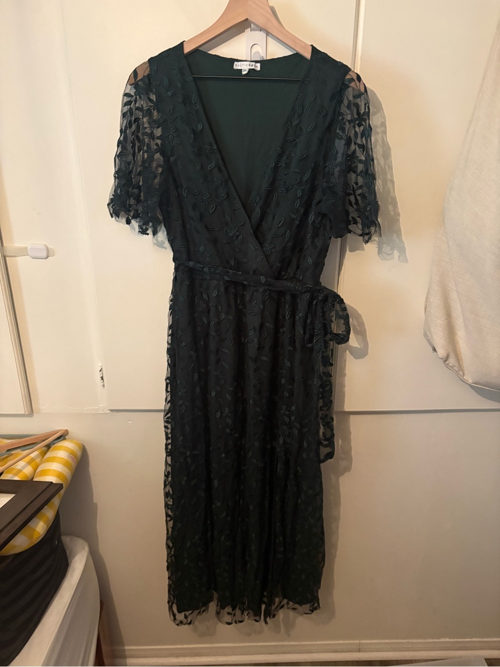 Baltic Born Dark Green Lace Wrap Midi Dress